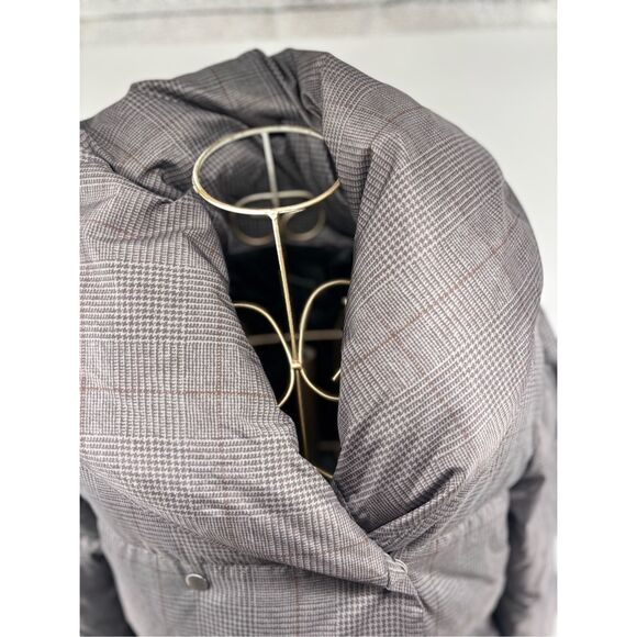 Theory Women's Jacket Grey Multi Glen Plaid Shawl Puffer Coat Size P - Picture 6 of 10
